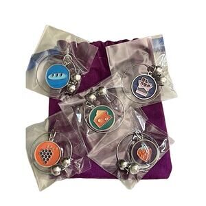 Vintage WW Wine Glass Charms Food Theme with Pouch Set of Five NEW